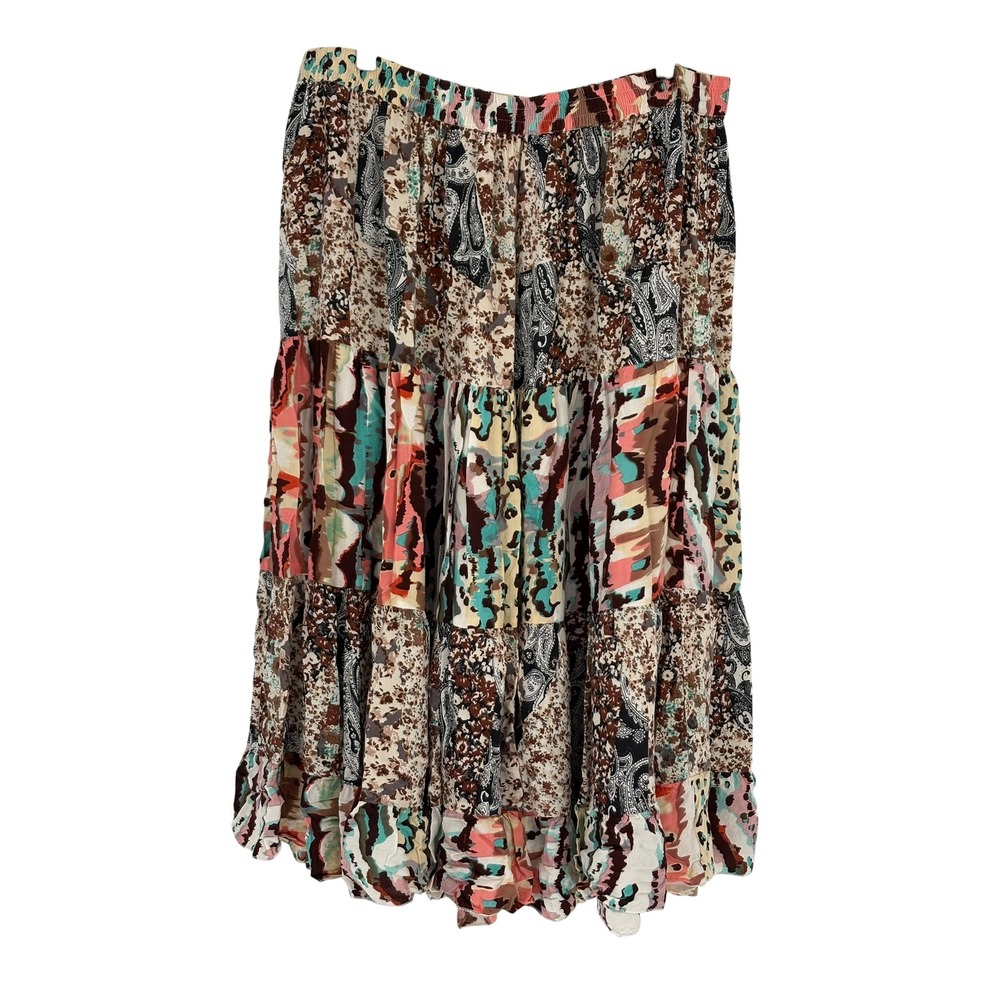 Japna Tiered Midi Skirt Multicolor Patchwork Paisley 100% Rayon 3X
